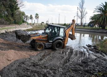 Limpieza del lago Cachón del Parque Rodó